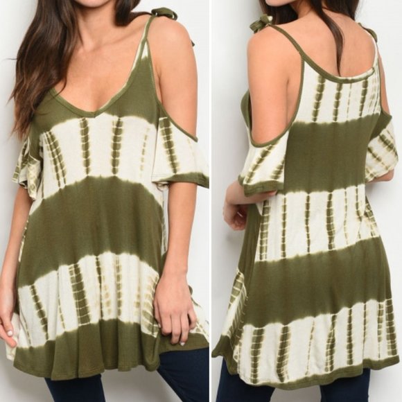 Trend Setter Diva Boutique Tops - #30 RIBBED COLD SHOULDER TIE DYE TUNIC TOP